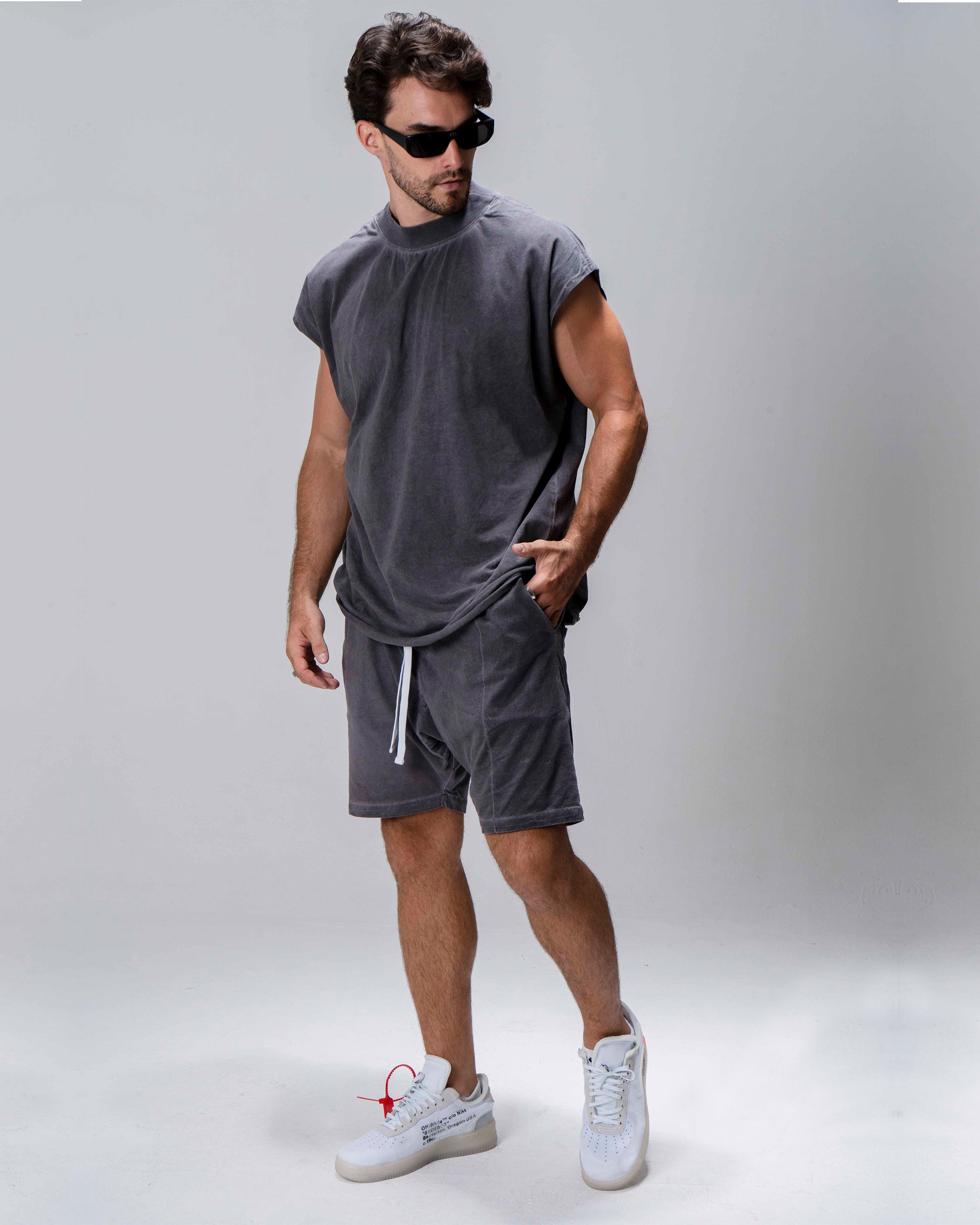 Boxer Shorts With White Drawstring In grey