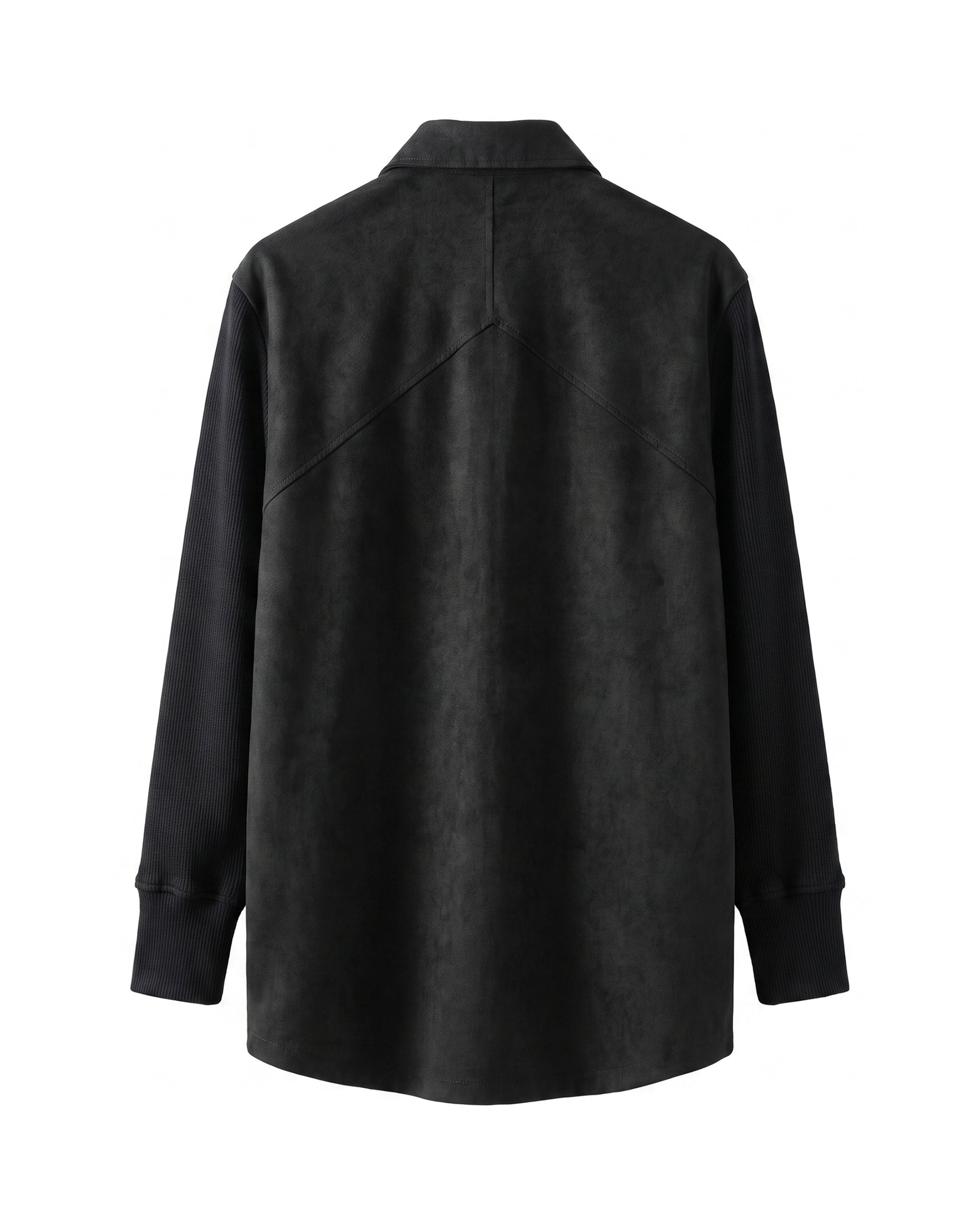 Black zip pocket stretch cotton shirt, back view