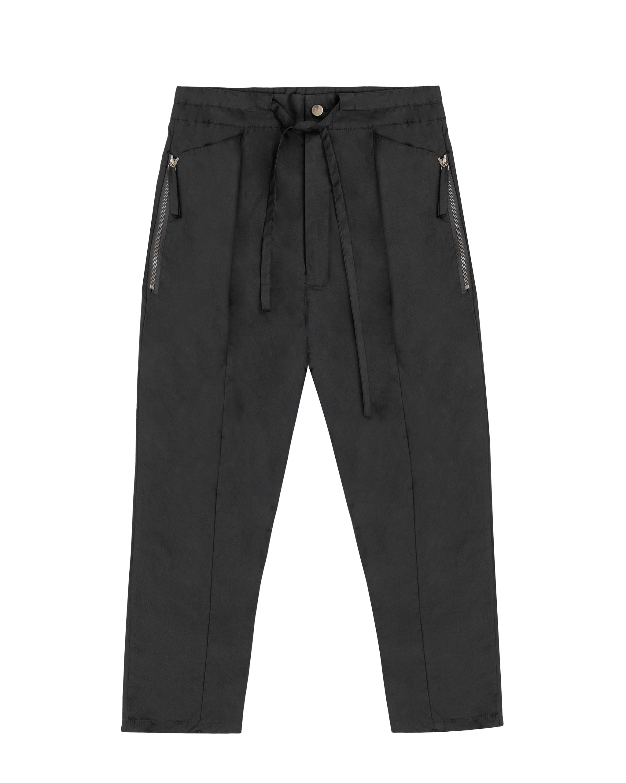 Zipper Pleated PU Casual Patch Pocket Skinny Pencil Trousers