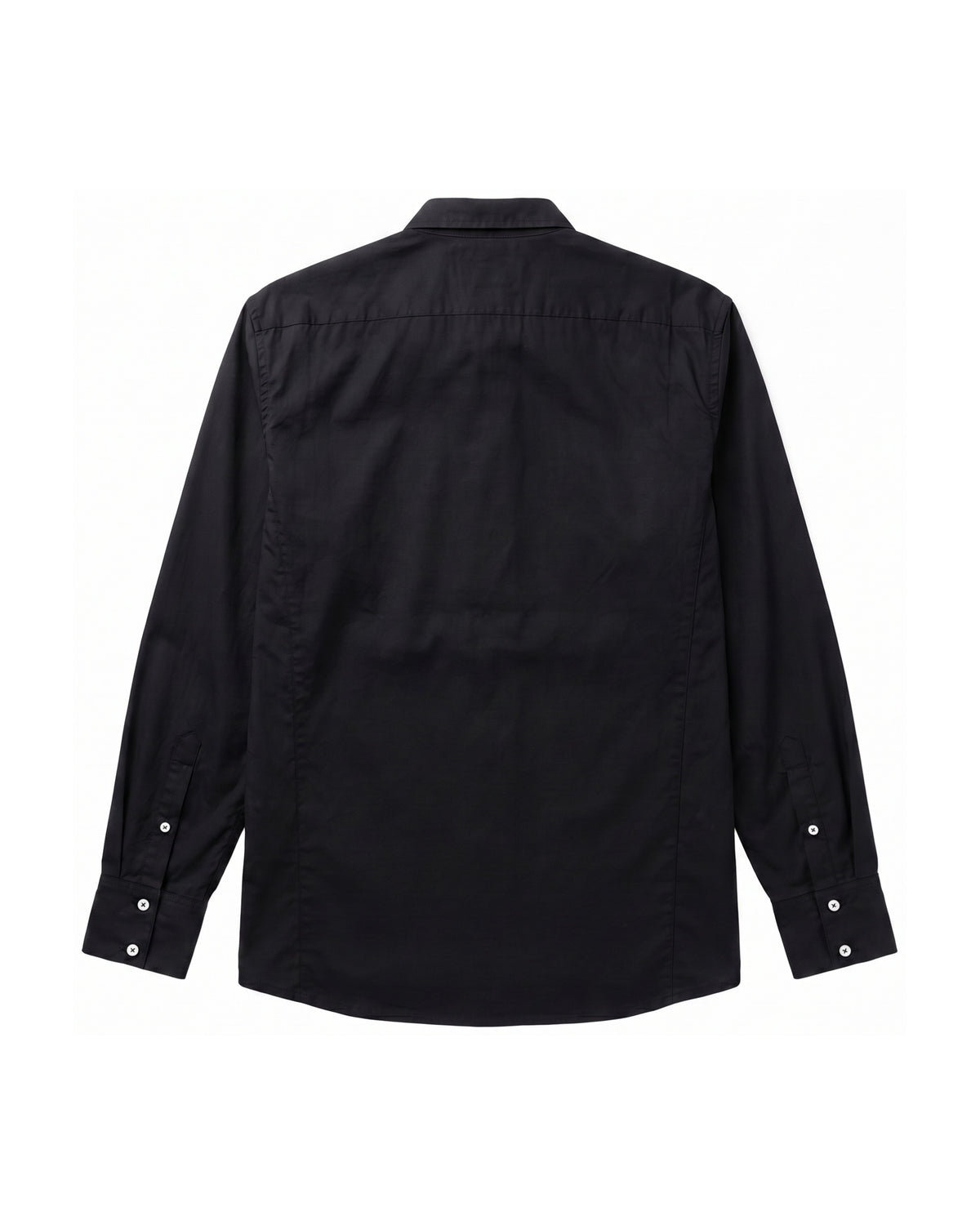 Black stretch cotton button-up shirt, chest detail