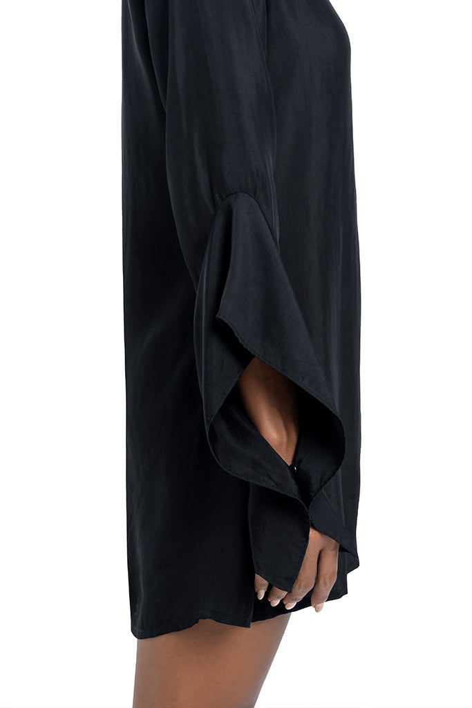 Viscose dress, japanese dress, Conceptual Women Clothing, Black Button-Up Collar dress