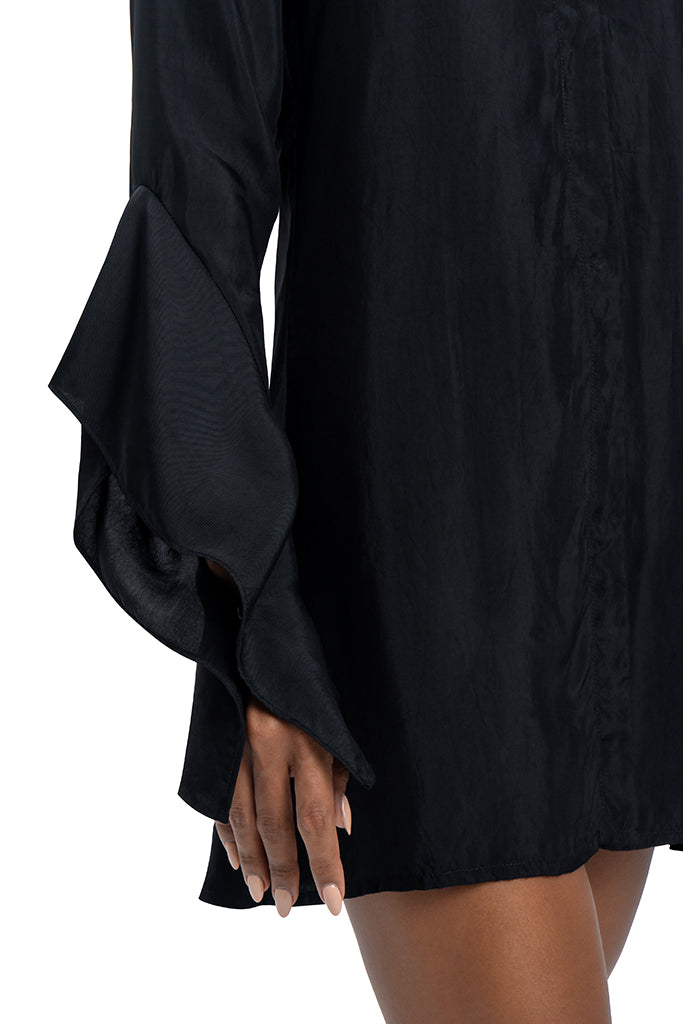 Viscose dress, japanese dress, Conceptual Women Clothing, Black Button-Up Collar dress, kimono style