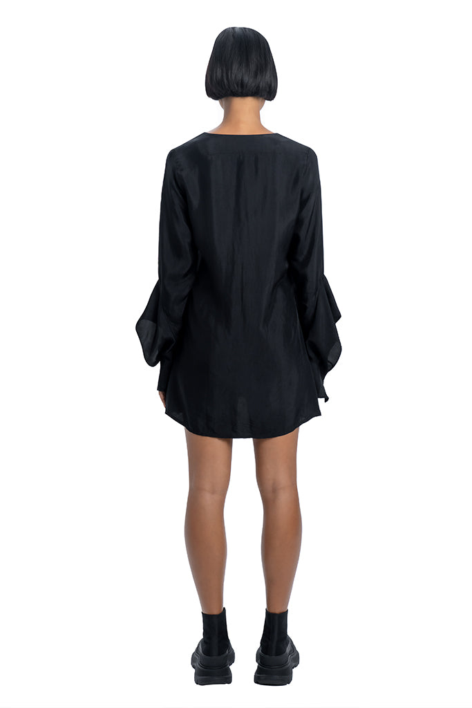 Viscose dress, japanese dress, Conceptual Women Clothing, Black Button-Up Collar dress, kimono style
