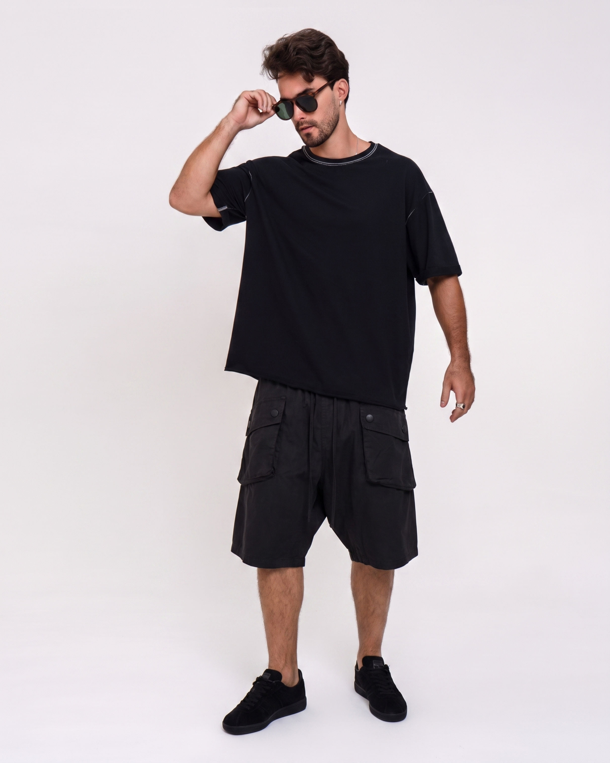 Oversized Utility Shorts in Black
