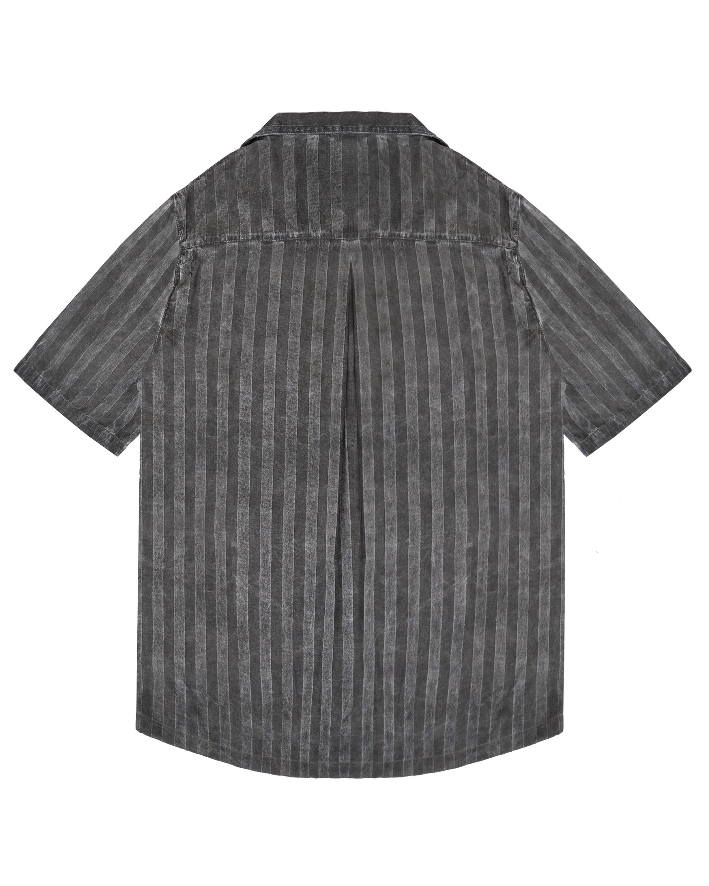 Grey oversized striped viscose shirt, back view