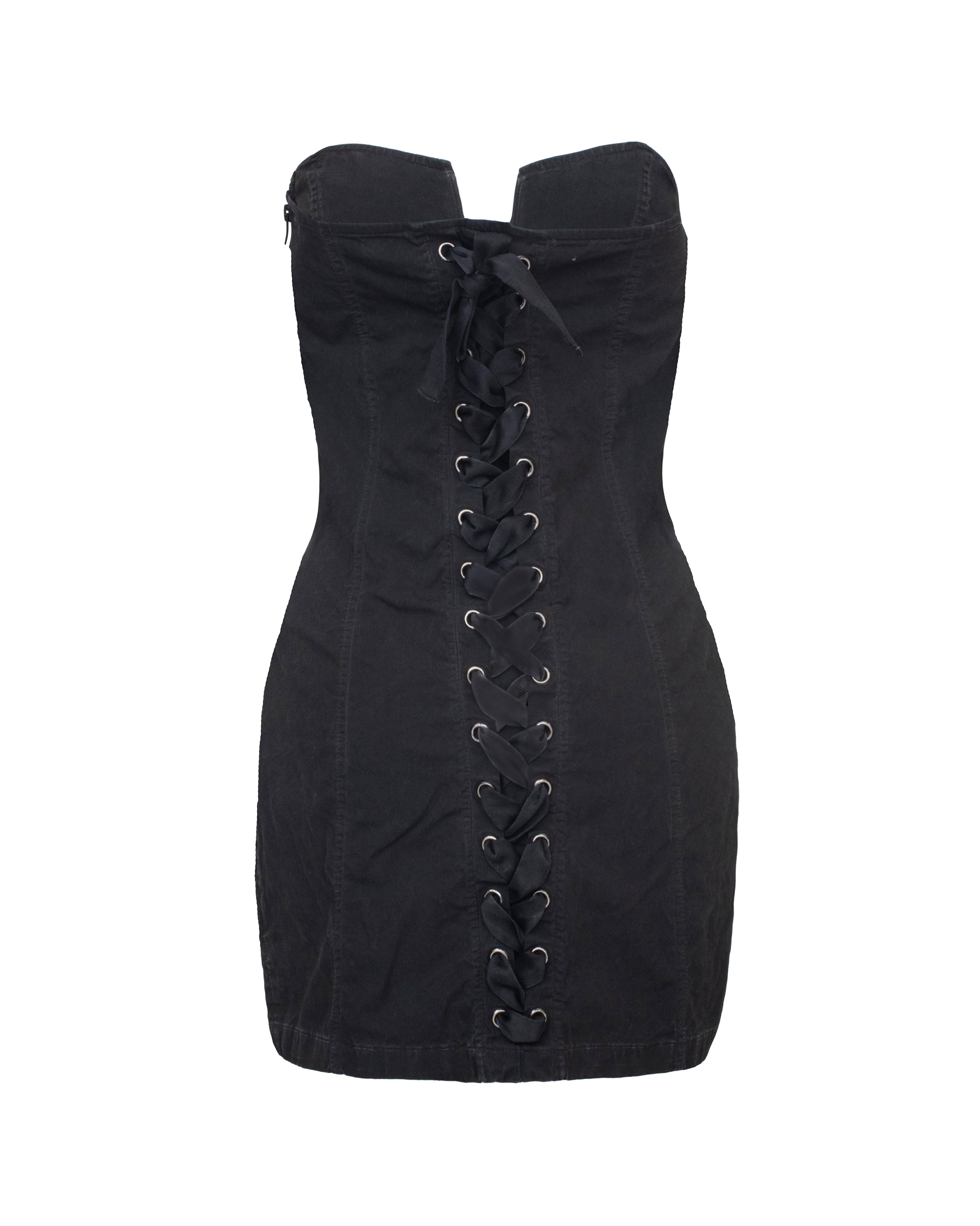 Lace-Up Corset Mini Dress in Black - DESU clothing