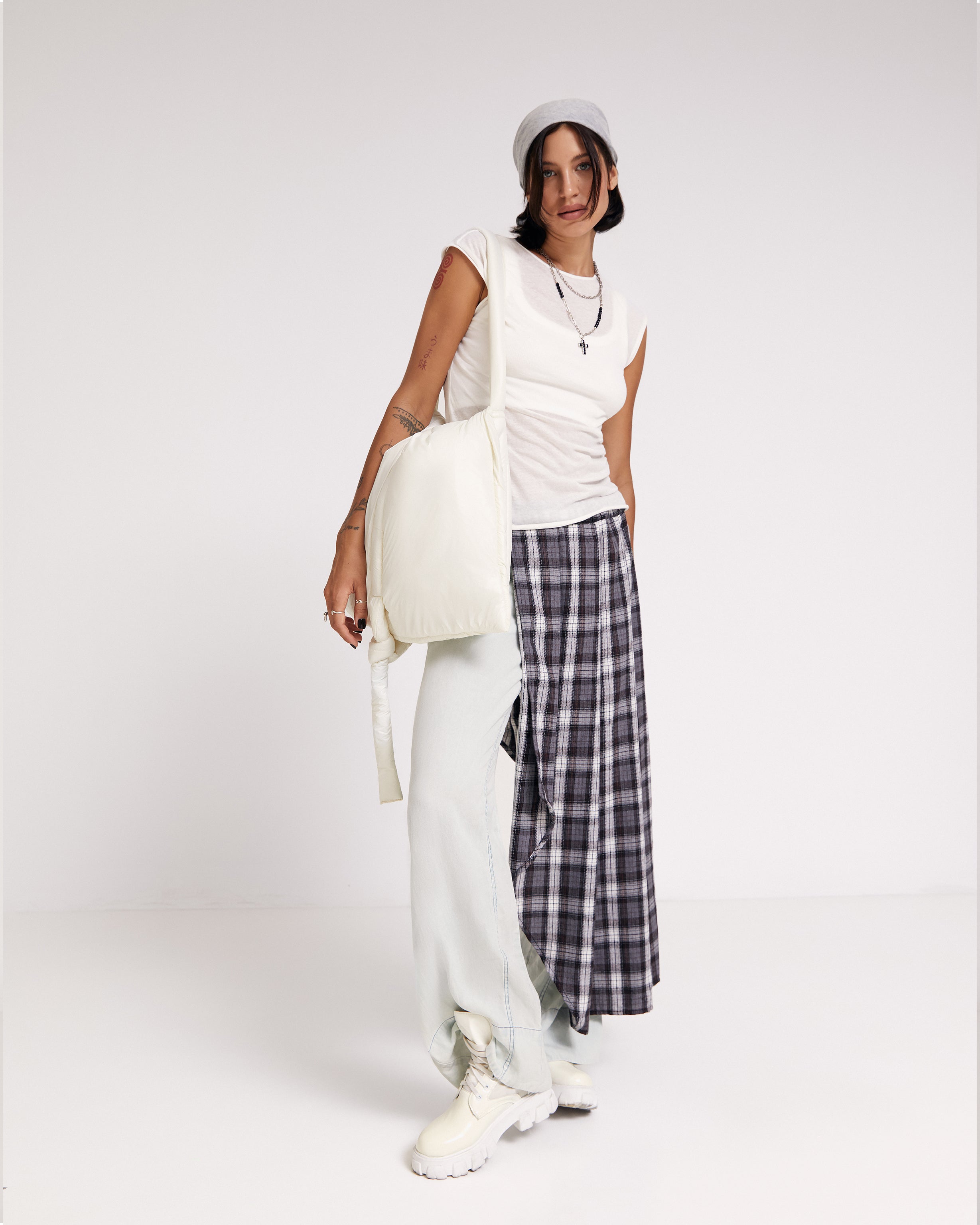 Padded Nylon Tote Bag in white