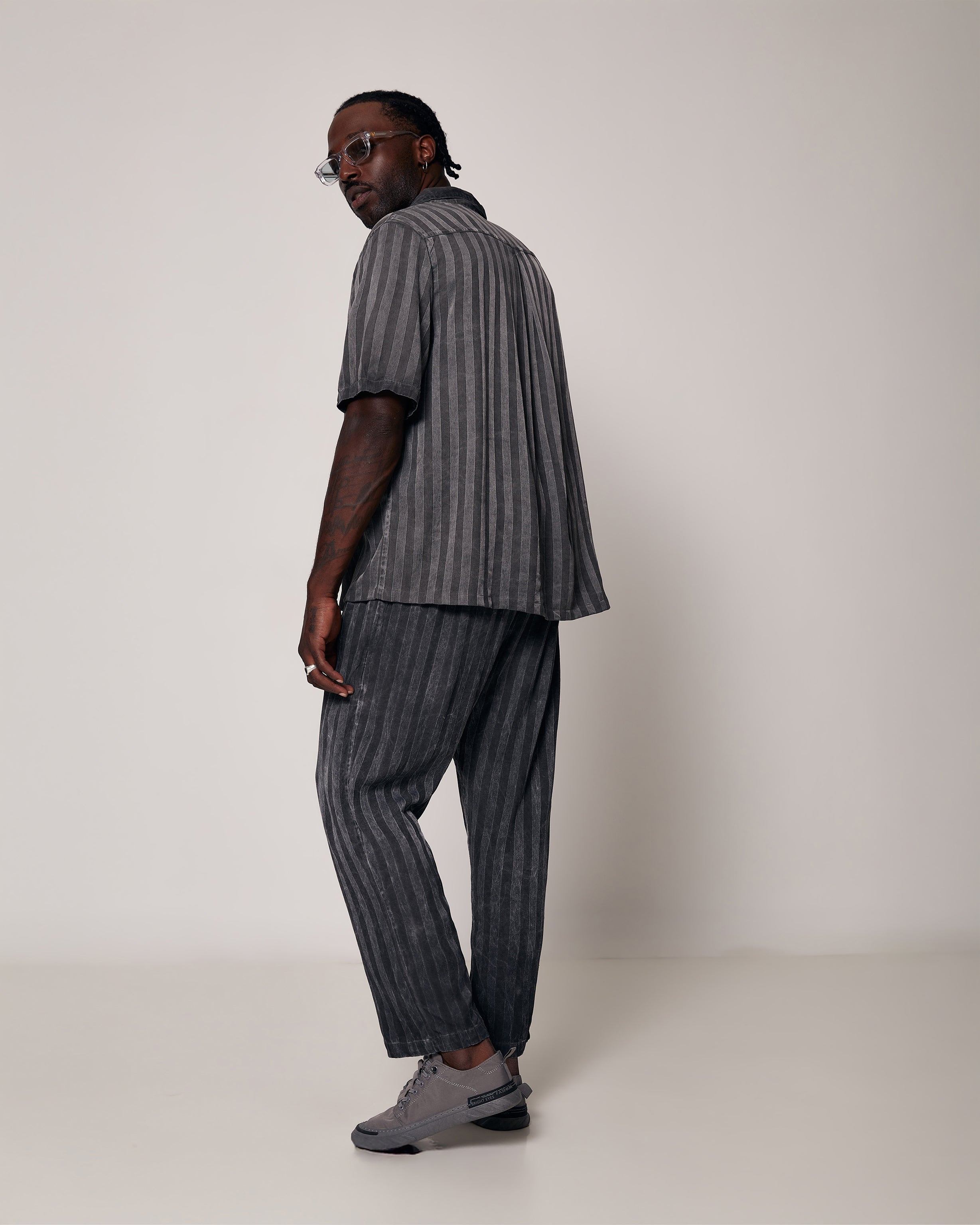 Stripy Pants with elastic drawstring in grey