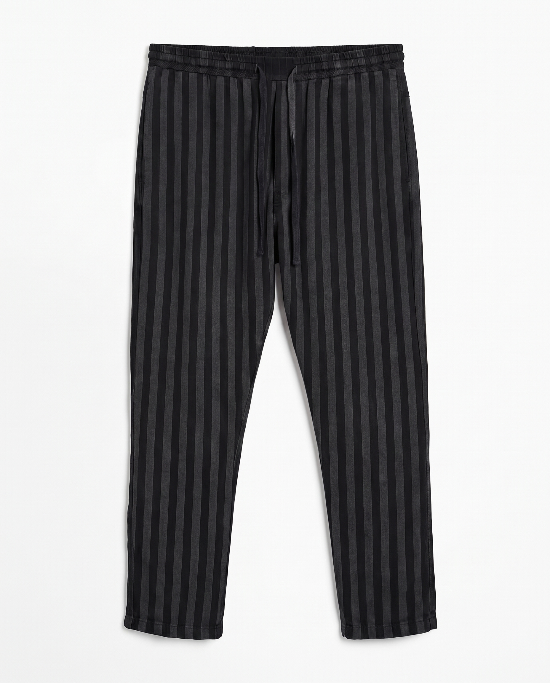Stripy Pants with elastic drawstring in black