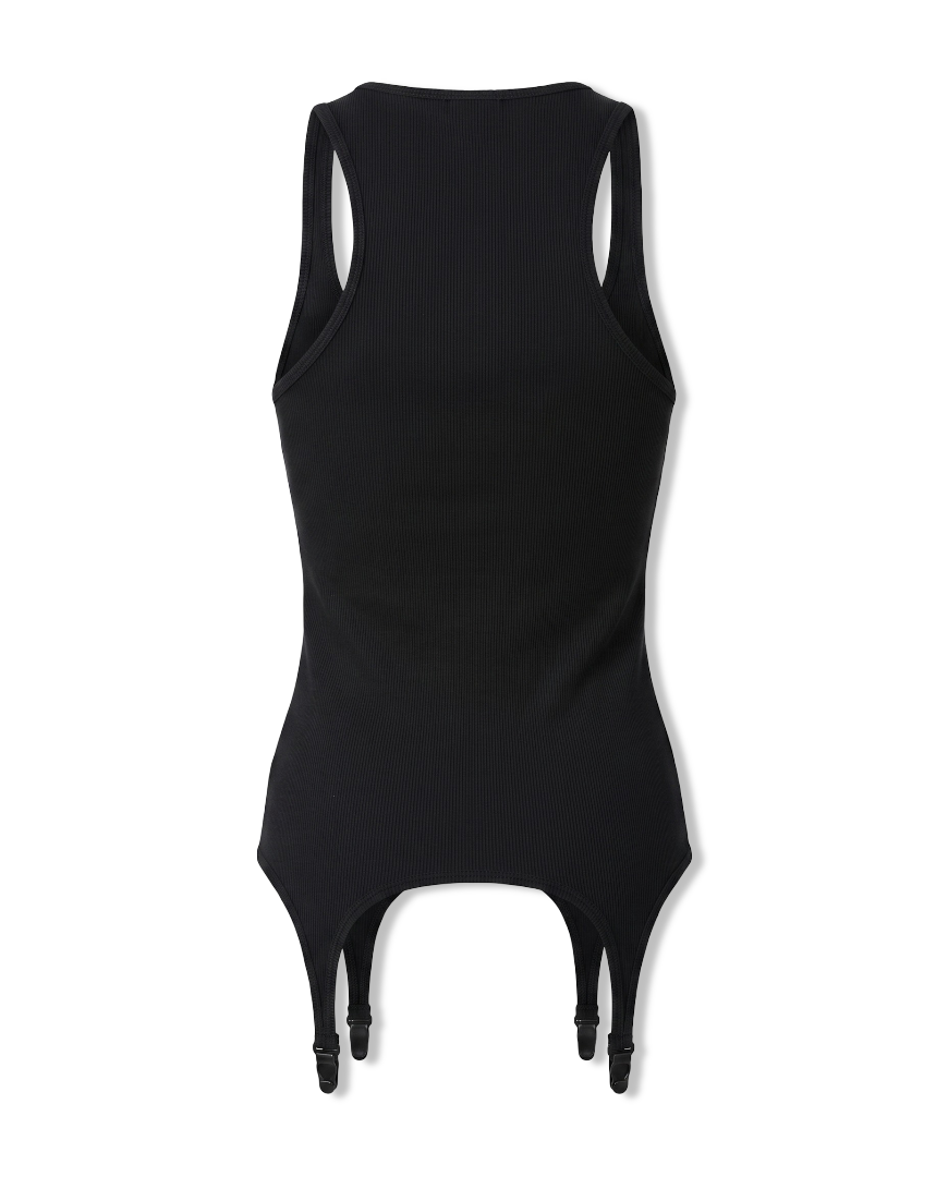 Suspender Rib Top in Black - DESU clothing