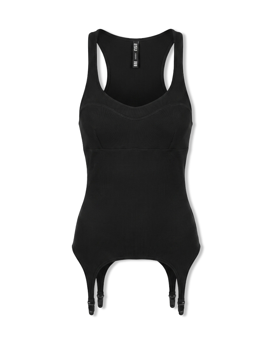 Suspender Rib Top in Black - DESU clothing