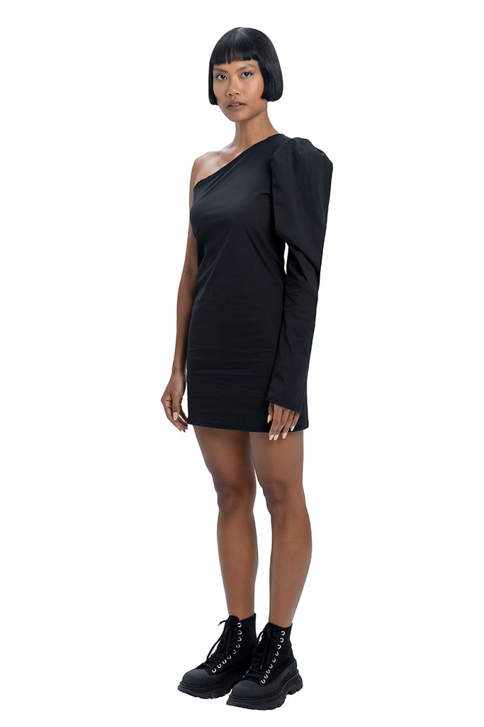 One shoulder dress in black - DESU clothing