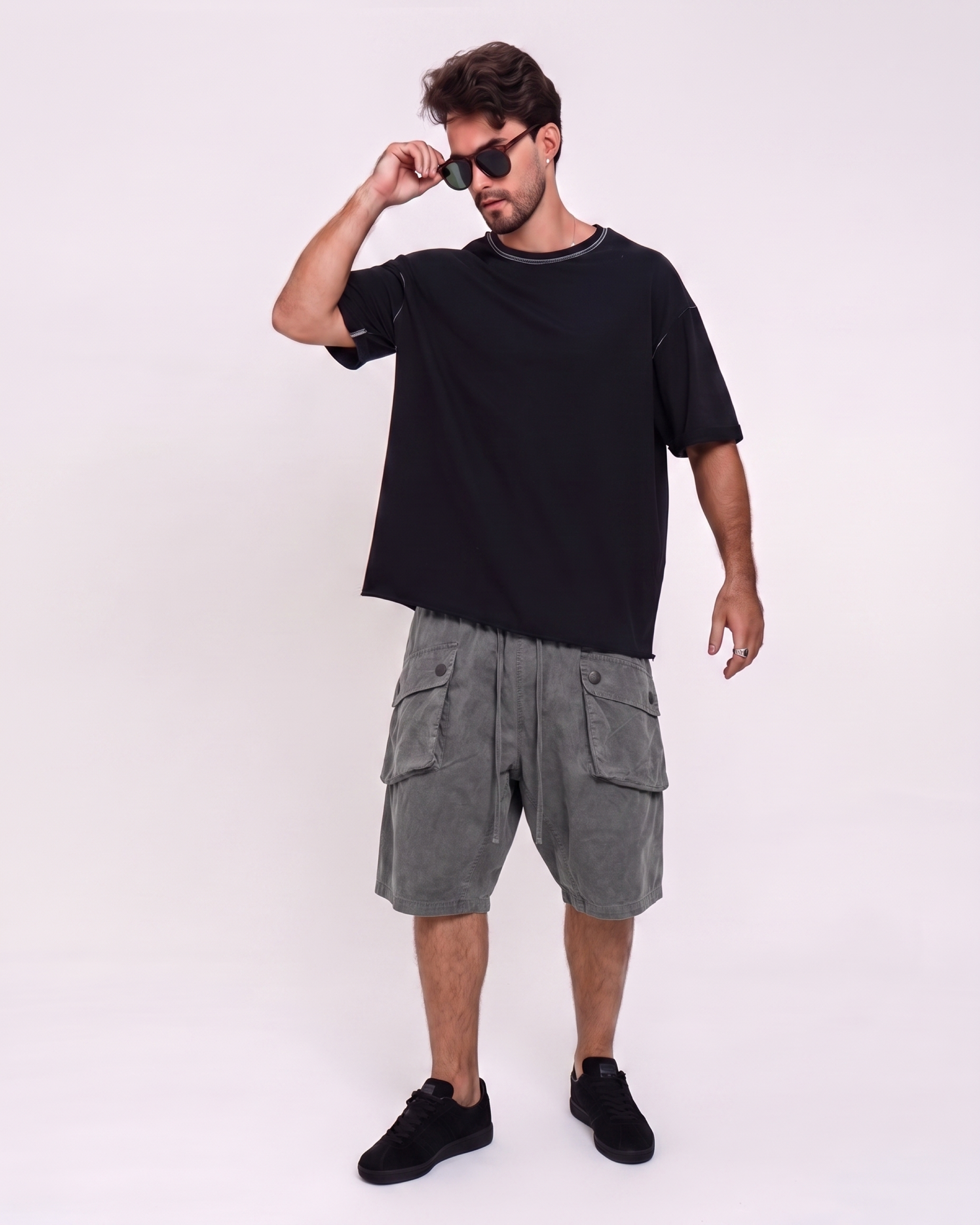 Oversized Utility Shorts in Grey