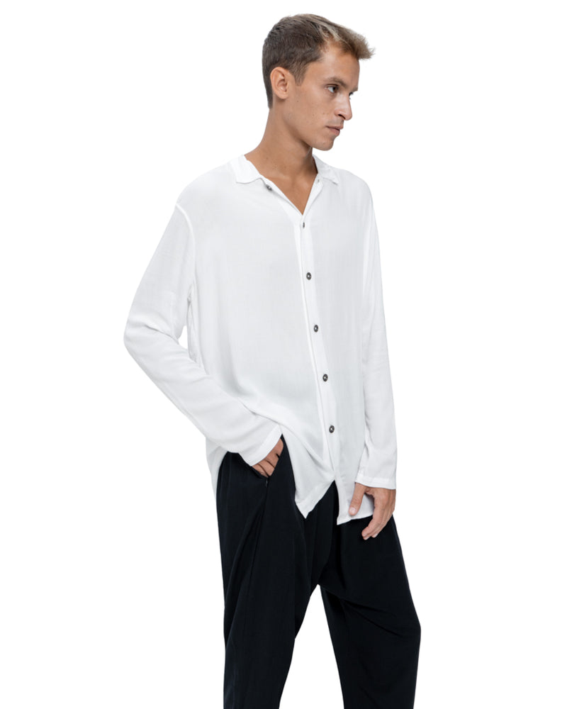 Sateen Long sleeve shirt in white